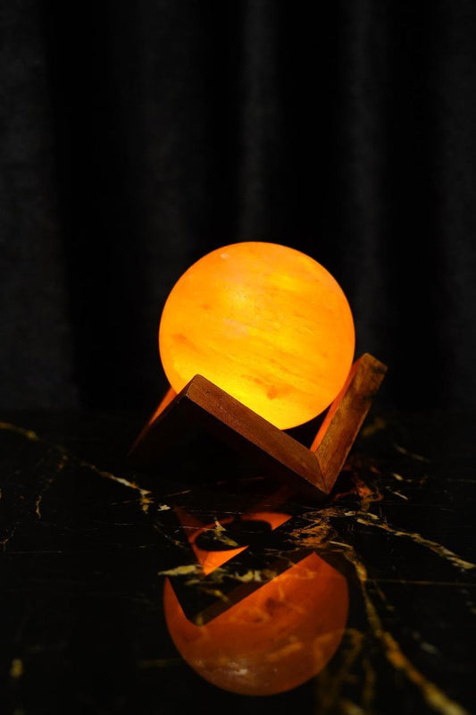 Himalayan Salt Globe Lamp with Wooden Stand